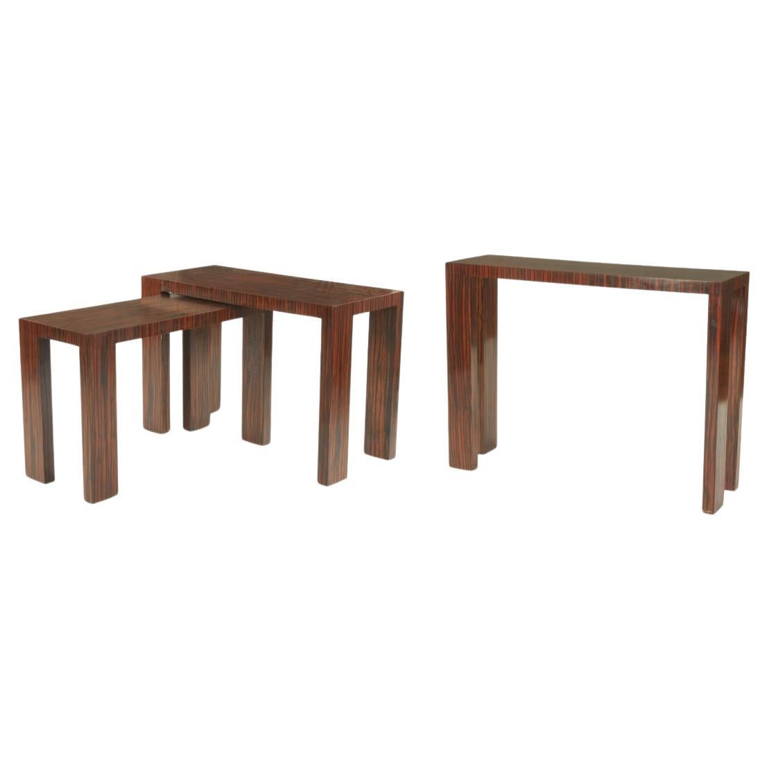 Set of Three Studio Crafted Art Deco Style Macassar Ebony Console Tables 