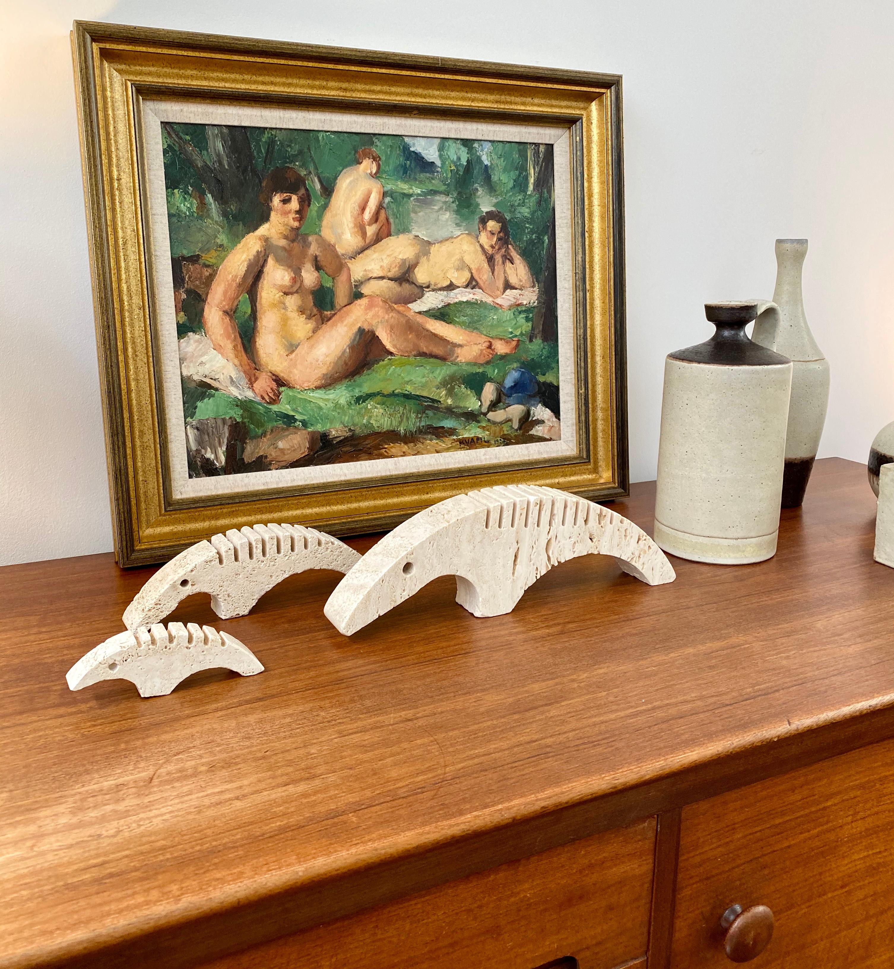 Mid-Century Modern Set of Three Stylized Travertine Anteater Card Holders by Mannelli Brothers For Sale