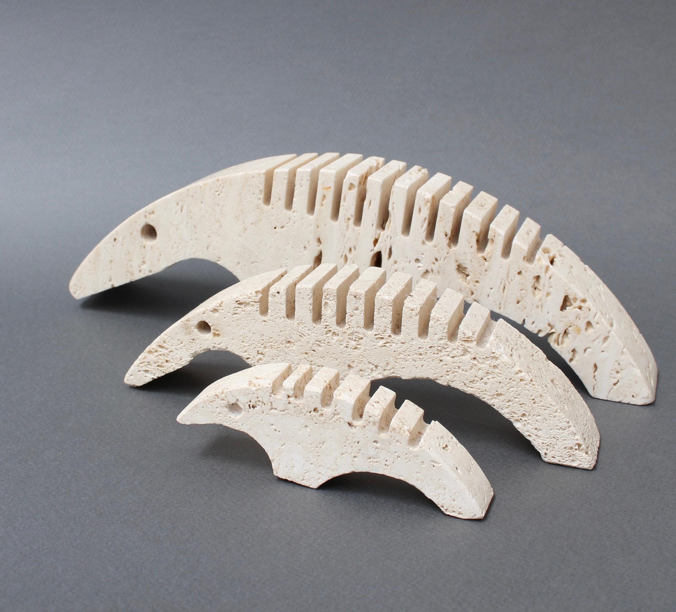 Italian Set of Three Stylized Travertine Anteater Card Holders by Mannelli Brothers For Sale