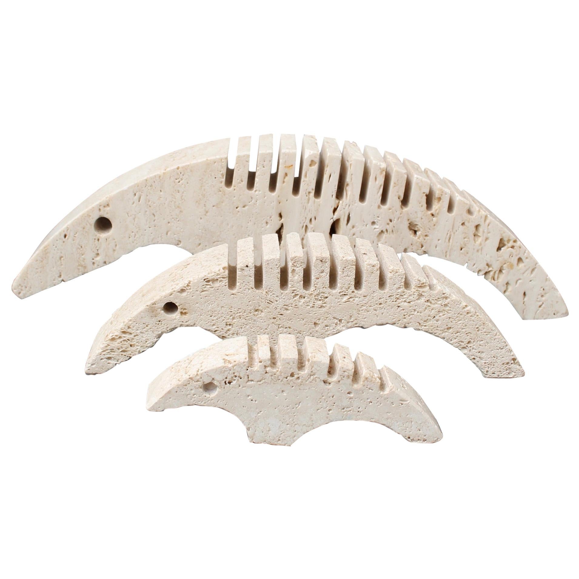 Set of Three Stylized Travertine Anteater Card Holders by Mannelli Brothers