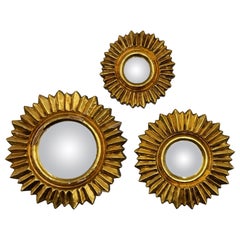 Set of Three Sunburst Mirrors · Hand-Carved Wood with Gold Leaf