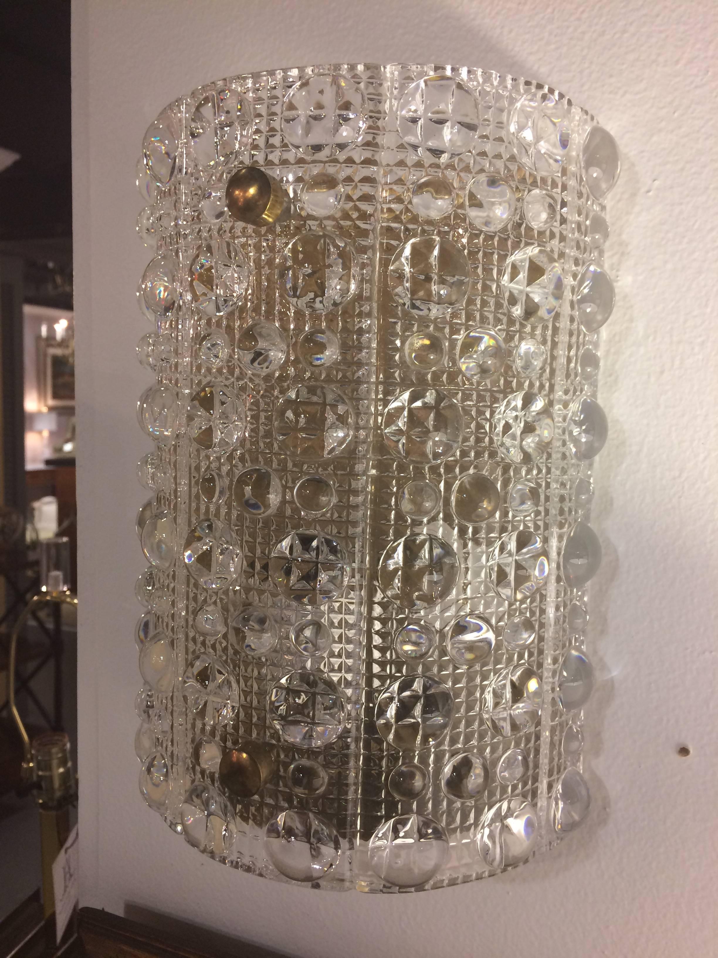 Set of Three Super Glamorous Swedish Orrefors Vintage Crystal Wall Sconces In Excellent Condition In Hopewell, NJ