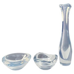 Set of Three Sven Palmqvist Crystal Vase & Bowls Selena Orrefors Sweden 1950s