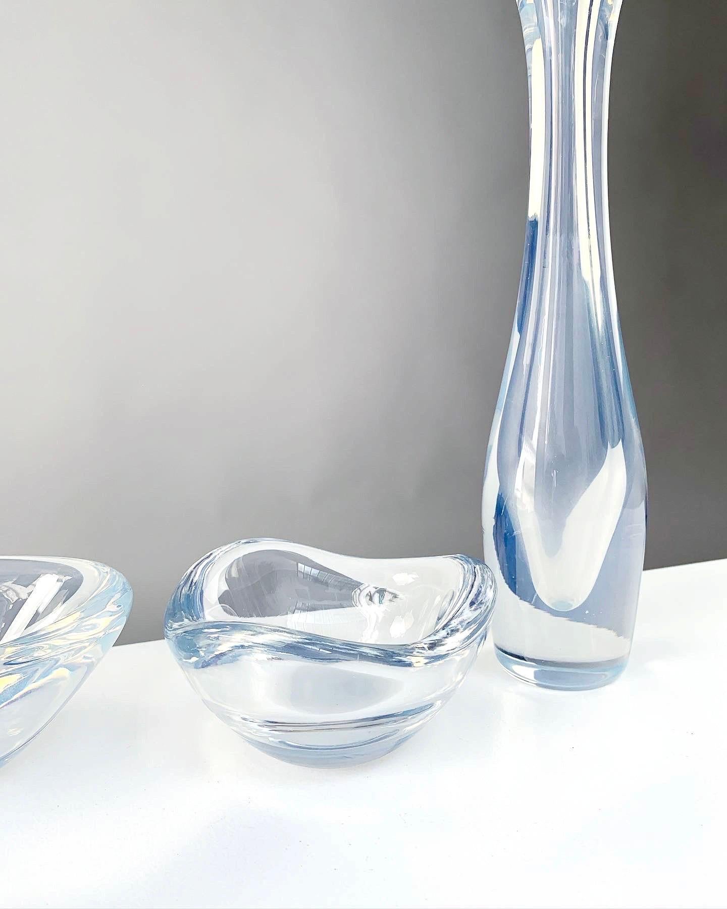 Mid-Century Modern Set of Three Sven Palmqvist Crystal Vase & Bowls Selena Orrefors Sweden 1950s For Sale