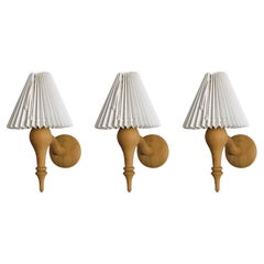 Three Swedish Designer Pine Wall Sconces Pleated Shades, Sweden, 1960s