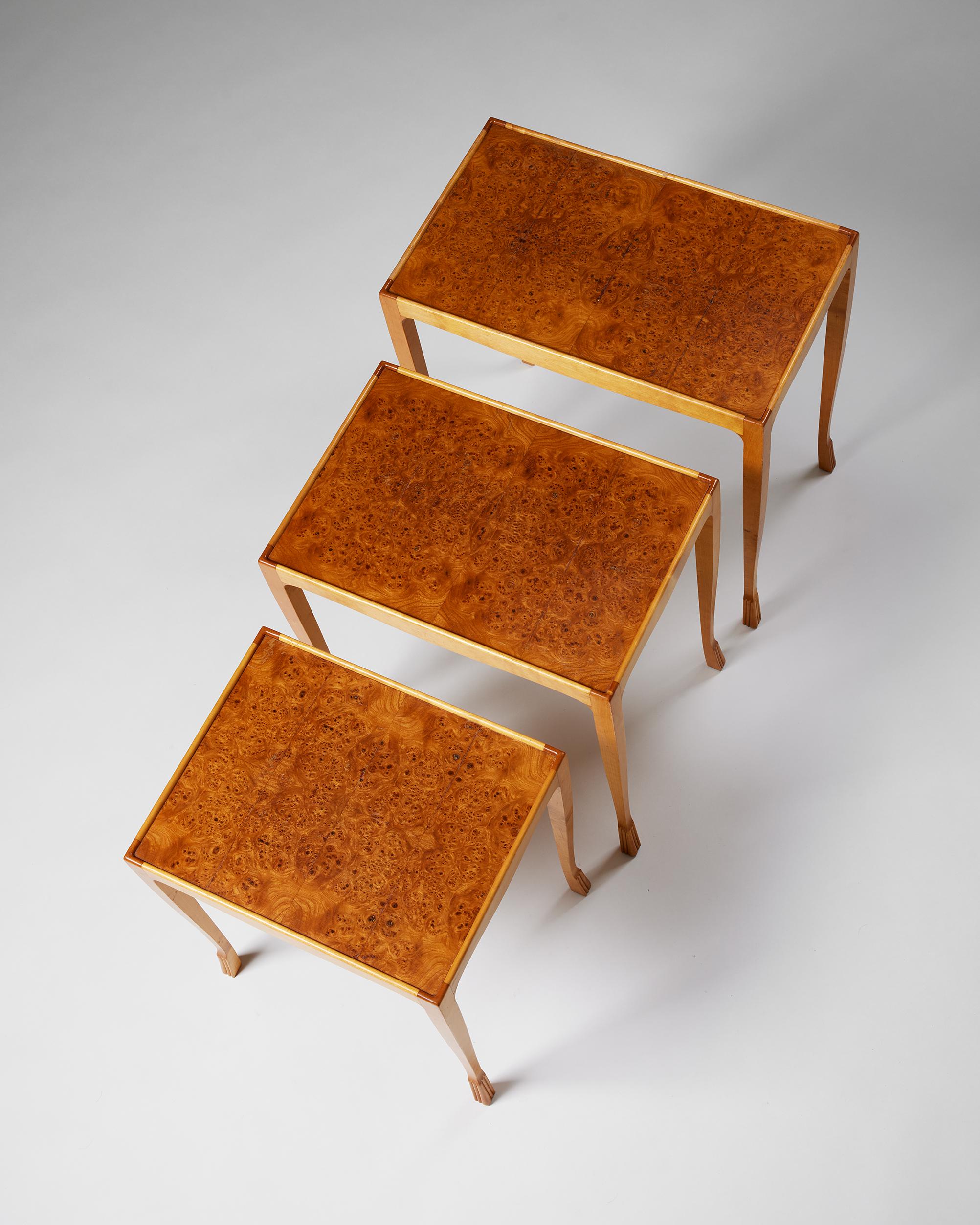 Set of Three Swedish Grace Nesting Tables, Anonymous, Sweden, 1940s For Sale 1