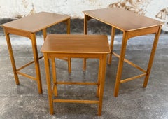 Set of Three Swedish Modern Brown Teak Nesting End Tables c. 1960
