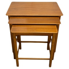 Set of Three Swedish Modern Brown Teak Nesting End Tables c. 1960