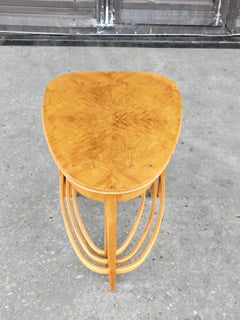 Set of Three Swedish Nesting Tables in Bookmatched Elm Root by Bodafors, 1940s