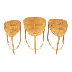 Set of Three Swedish Nesting Tables in Bookmatched Elm Root by Bodafors, 1940s