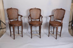 Set of Three Swivel Vintage Italian Faux-Bois Counter-Height Stools