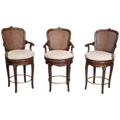 Set of Three Swivel Vintage Italian Faux-Bois Counter-Height Stools