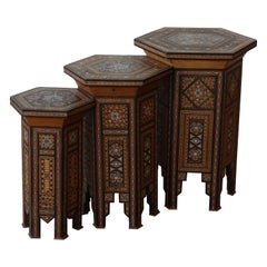 Set of Three Syrian Inlaid Tables, 1940s Set of Three Syrian Inlaid Tables, 1940s
