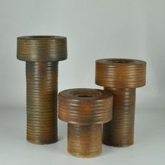 Set of Three Tall Minimalist Cylinder Vases in Earth Tones