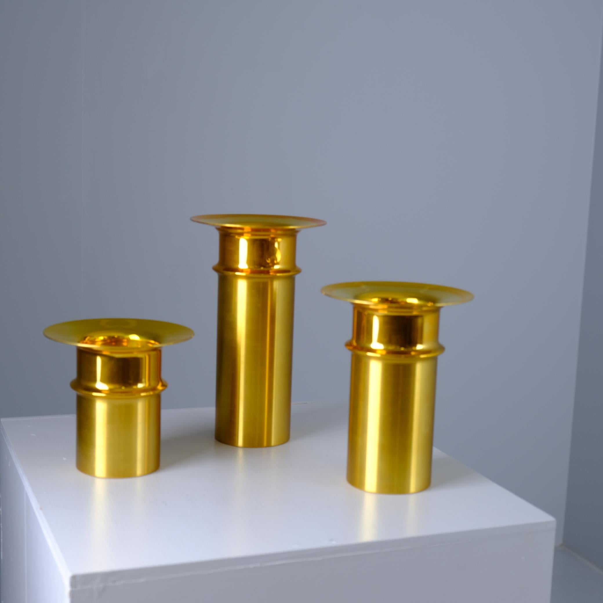 Scandinavian Modern Set Of Three Tapio Wirkkala Bronze Candle Holders TW 486, Kultakeskus Oy 1970s For Sale