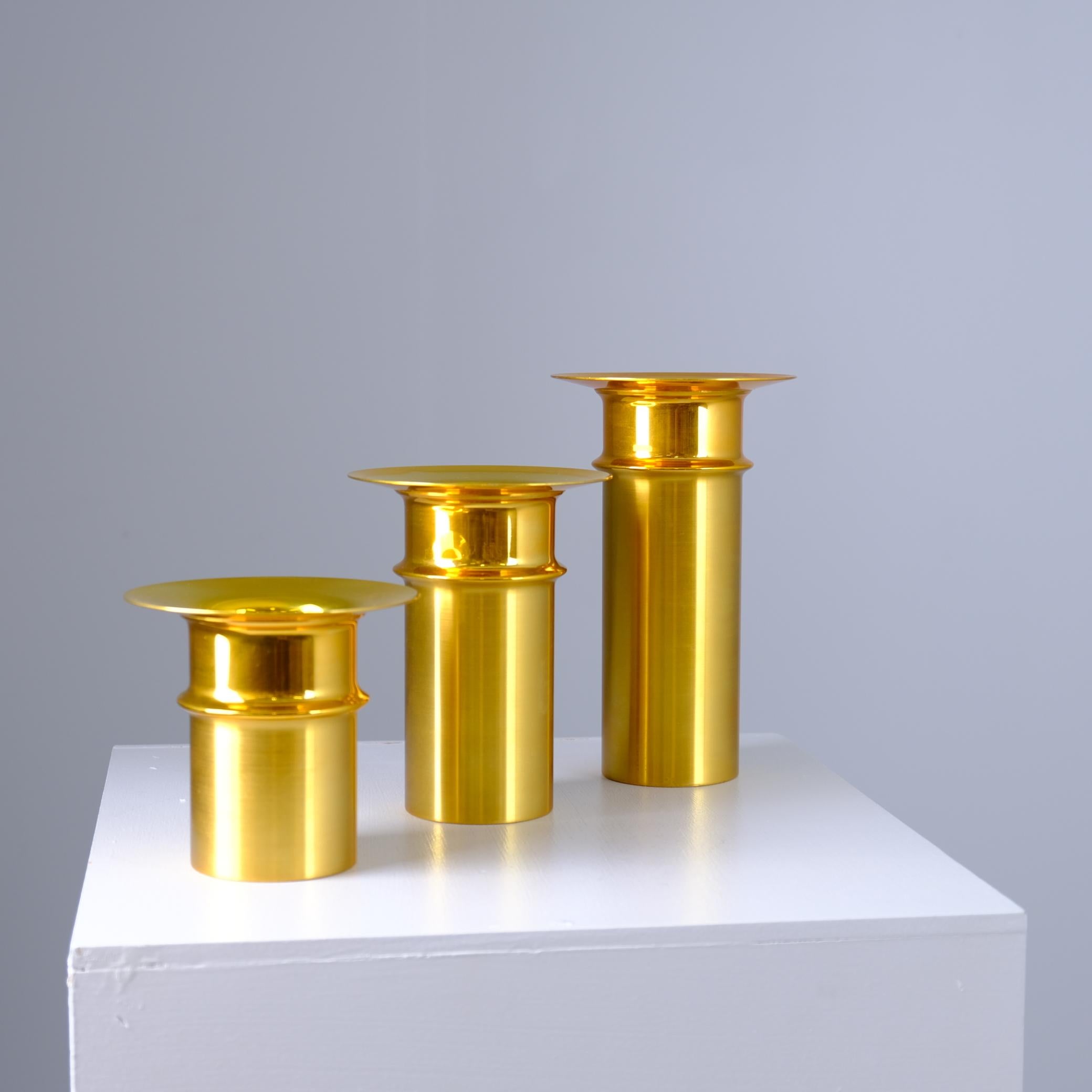 Finnish Set Of Three Tapio Wirkkala Bronze Candle Holders TW 486, Kultakeskus Oy 1970s For Sale