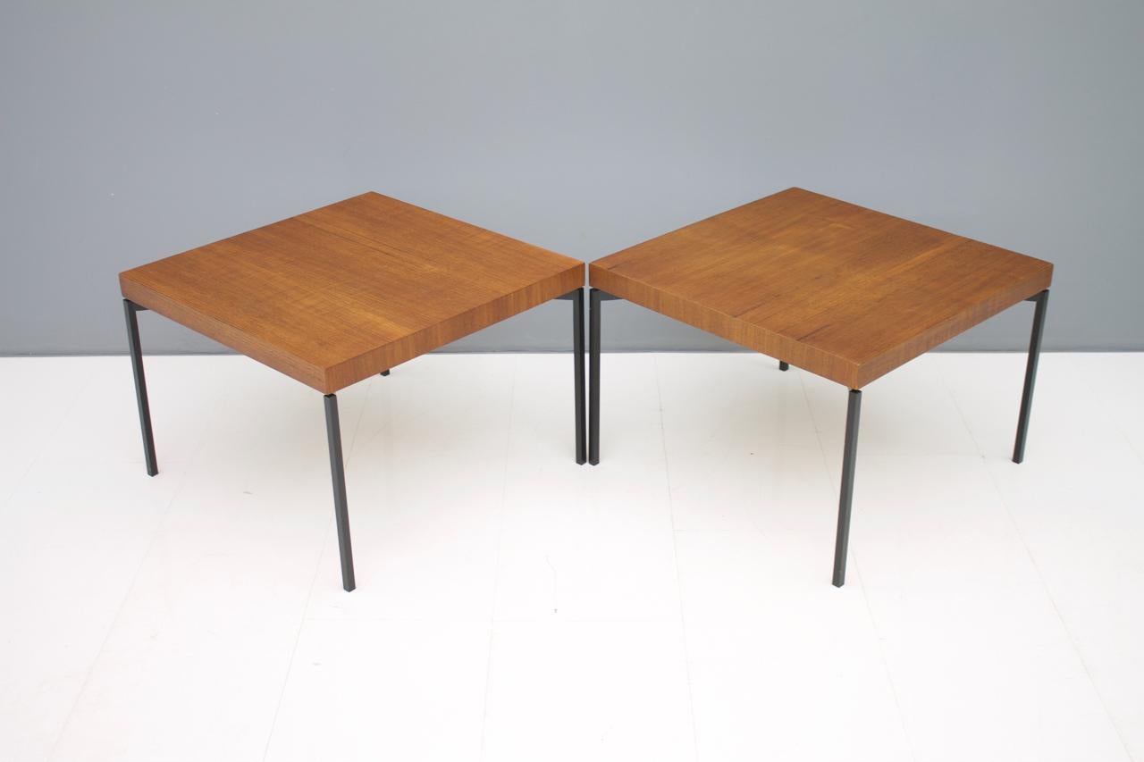 One of Three Teak and Metal Side or End Tables Germany 1950s Nightstands For Sale 8
