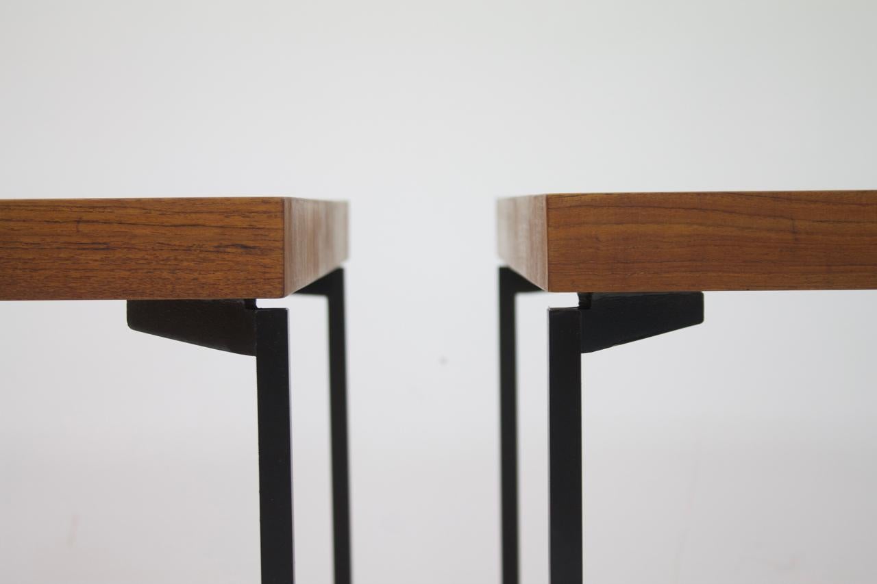 Mid-20th Century One of Three Teak and Metal Side or End Tables Germany 1950s Nightstands For Sale