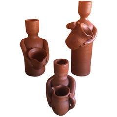 Set of Three Terracotta Candleholders
