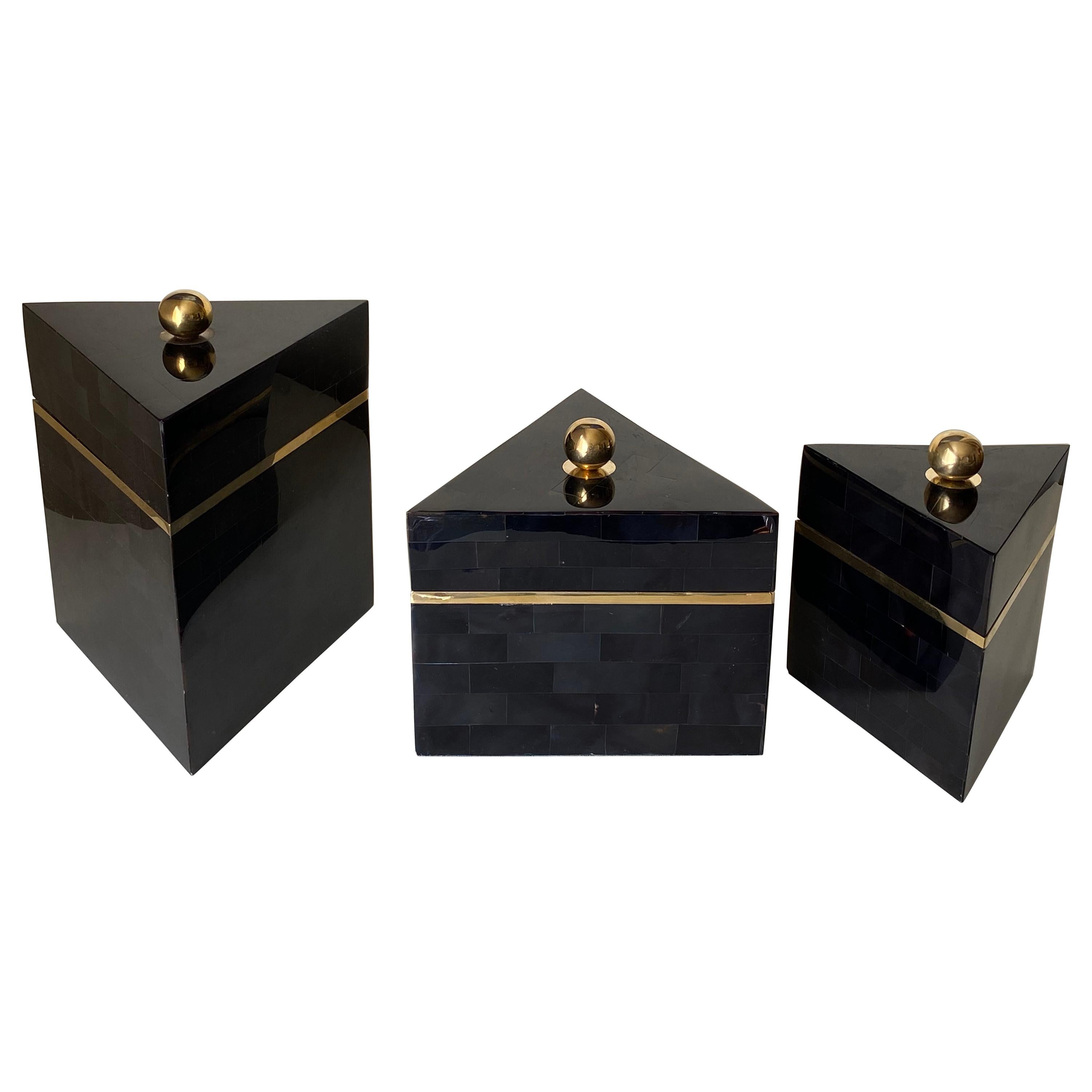 Set di tre scatole per gioielli in Horn tessellato in vendita