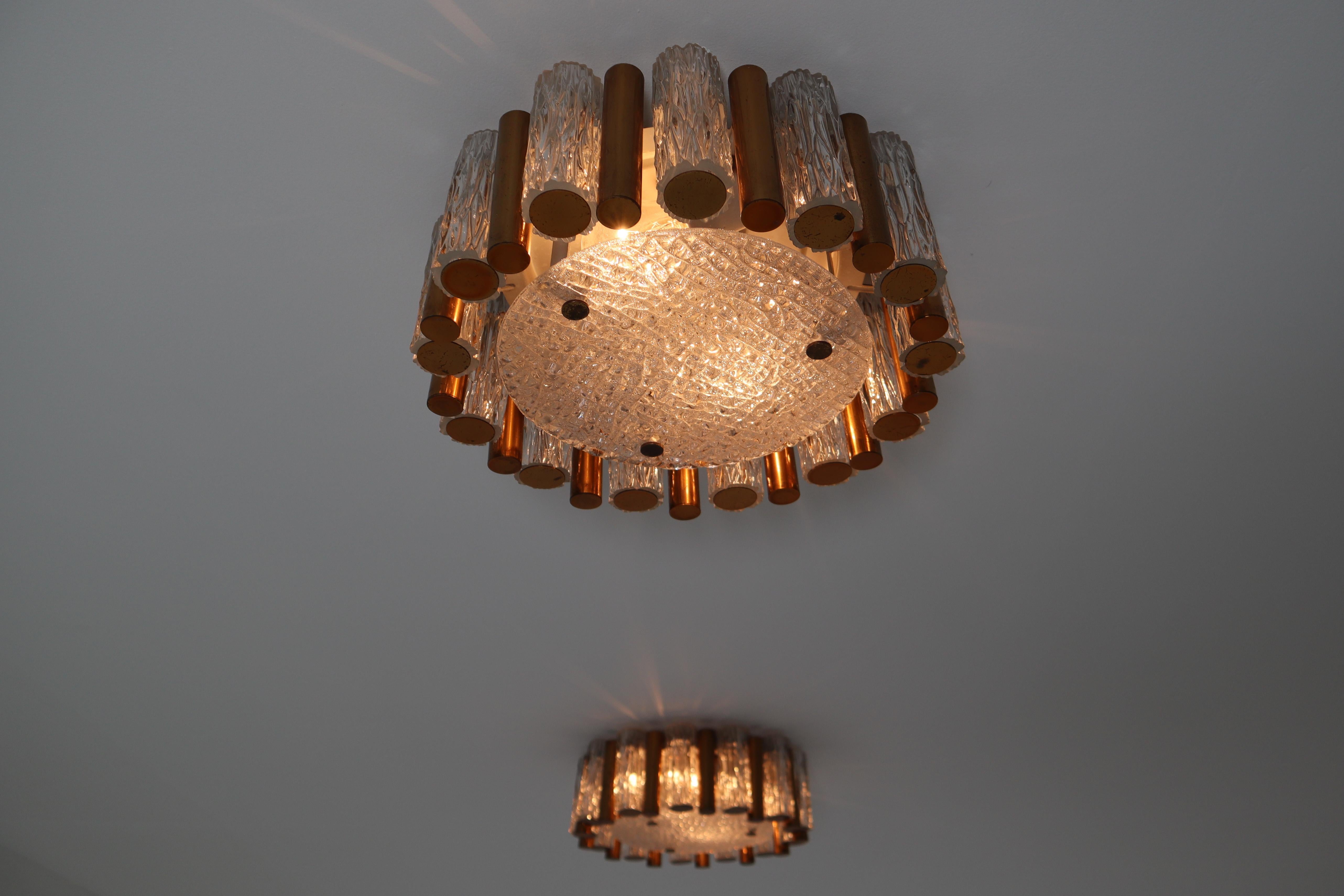 Set of Three Textured Ice Glass Flush Mount Light Fixture by Kaiser Leuchten 1