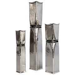 Set of Three Thomas Roy Markusen Silver Plated Candleholders or Vases