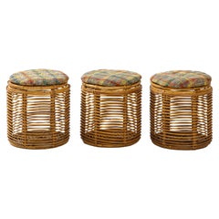 Set of Three Tito Agnoli Cane Stools w/ Danish Wool Plaid Cushions & Storage