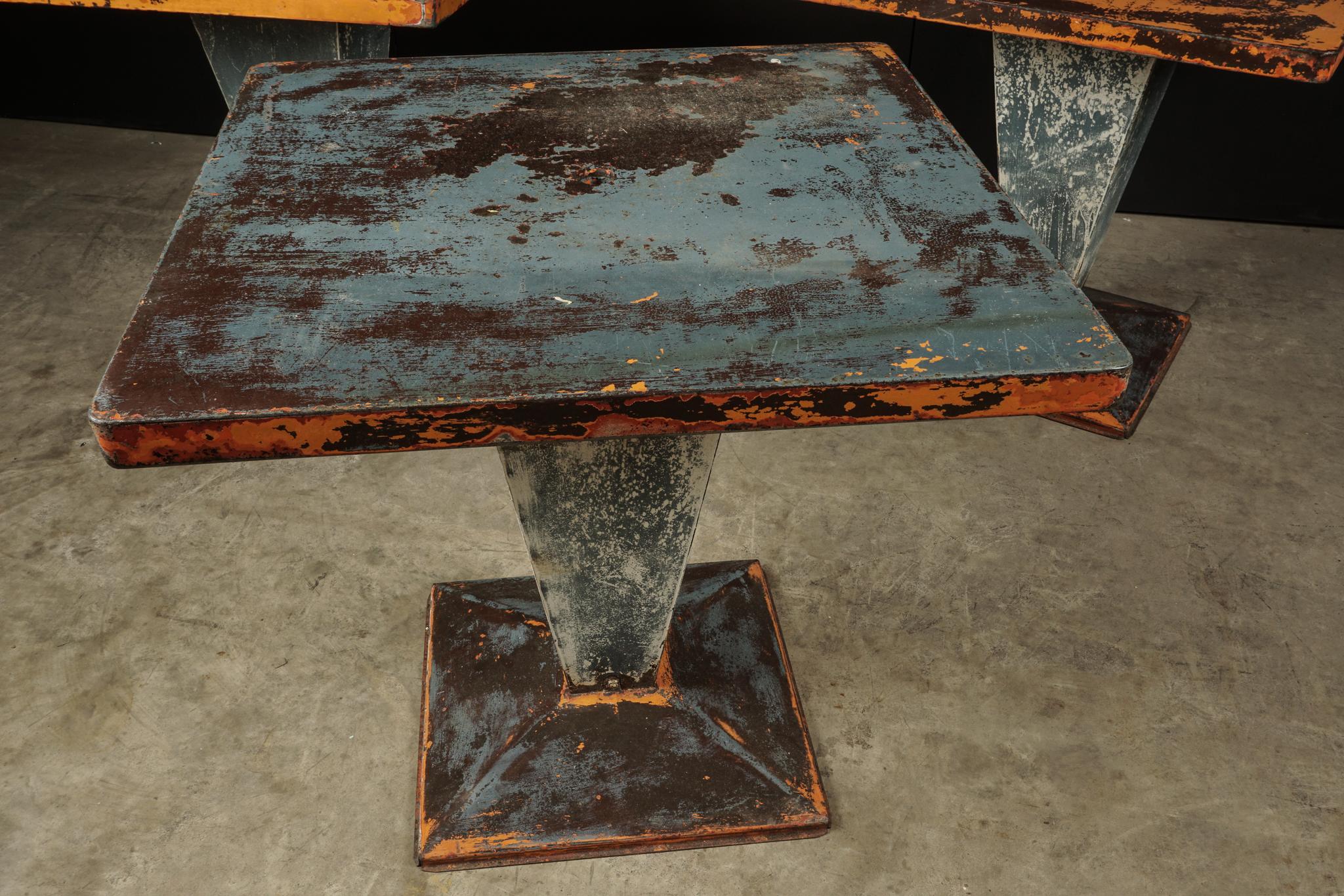 Mid-20th Century Set of Three Tolix Bistro Tables with Original Paint from France, circa 1950