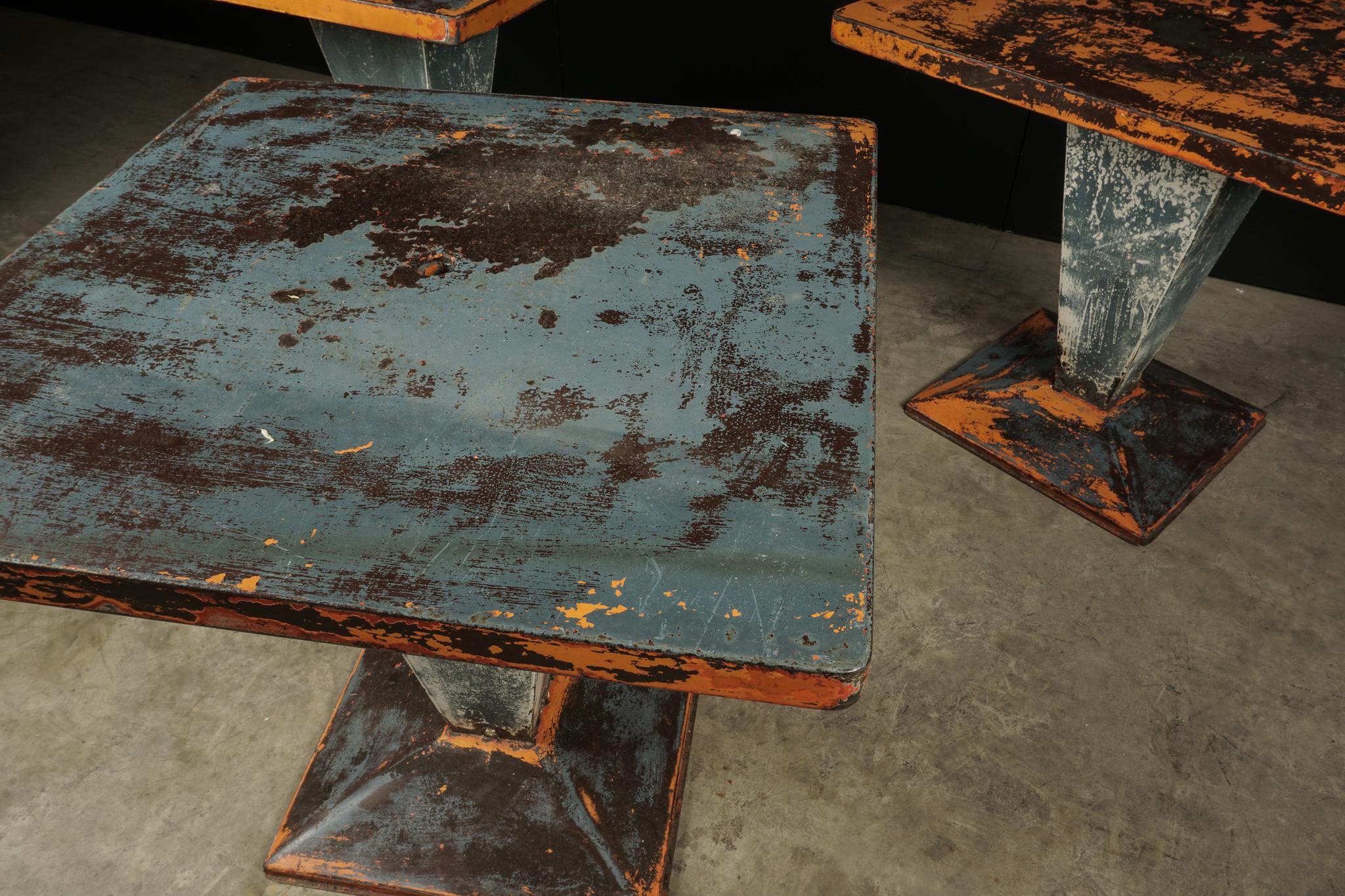 Set of Three Tolix Bistro Tables with Original Paint from France, circa 1950 3