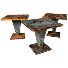 Retro Set of Three Tolix Bistro Tables with Original Paint from France, circa 1950