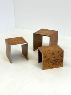 Set of three Tommaso Barbi mid-century modern burr wood side tables