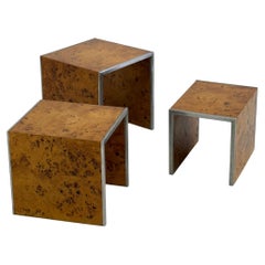 Set of three Tommaso Barbi mid-century modern burr wood side tables