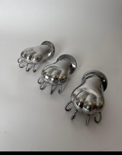 Set of three Towel Holders in the shape of Lion Paws made of Polished Aluminum
