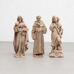 Set of Three Traditional Plaster Figures, circa 1950