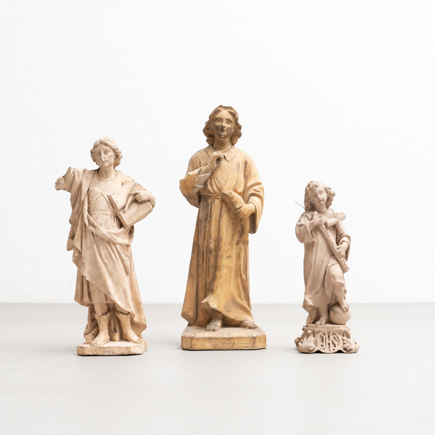 Modern Set of Three Traditional Plaster Figures, circa 1950 For Sale