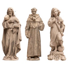 Used Set of Three Traditional Plaster Figures, circa 1950