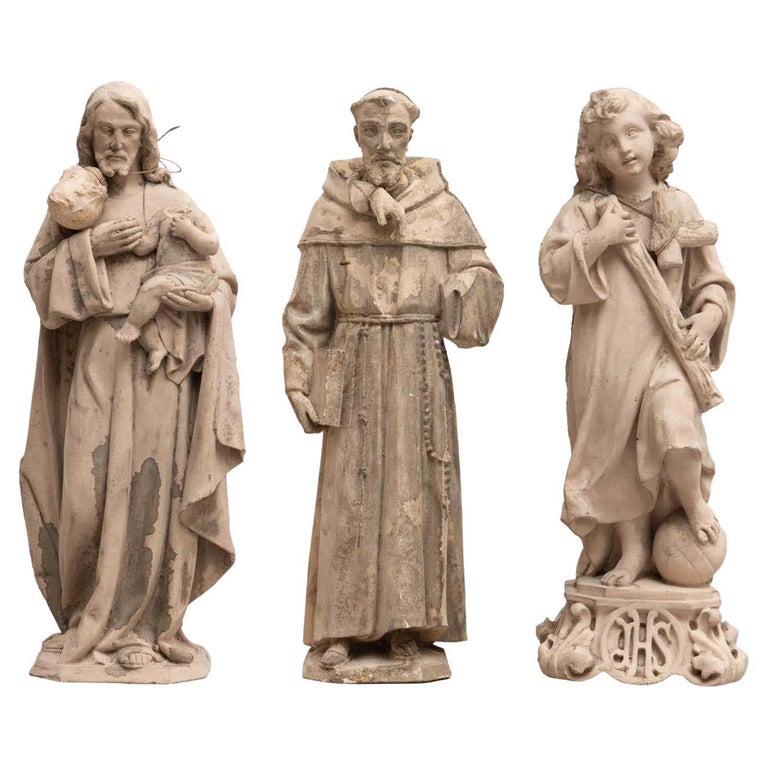 Set of Three Traditional Plaster Figures, circa 1950 For Sale at 1stDibs