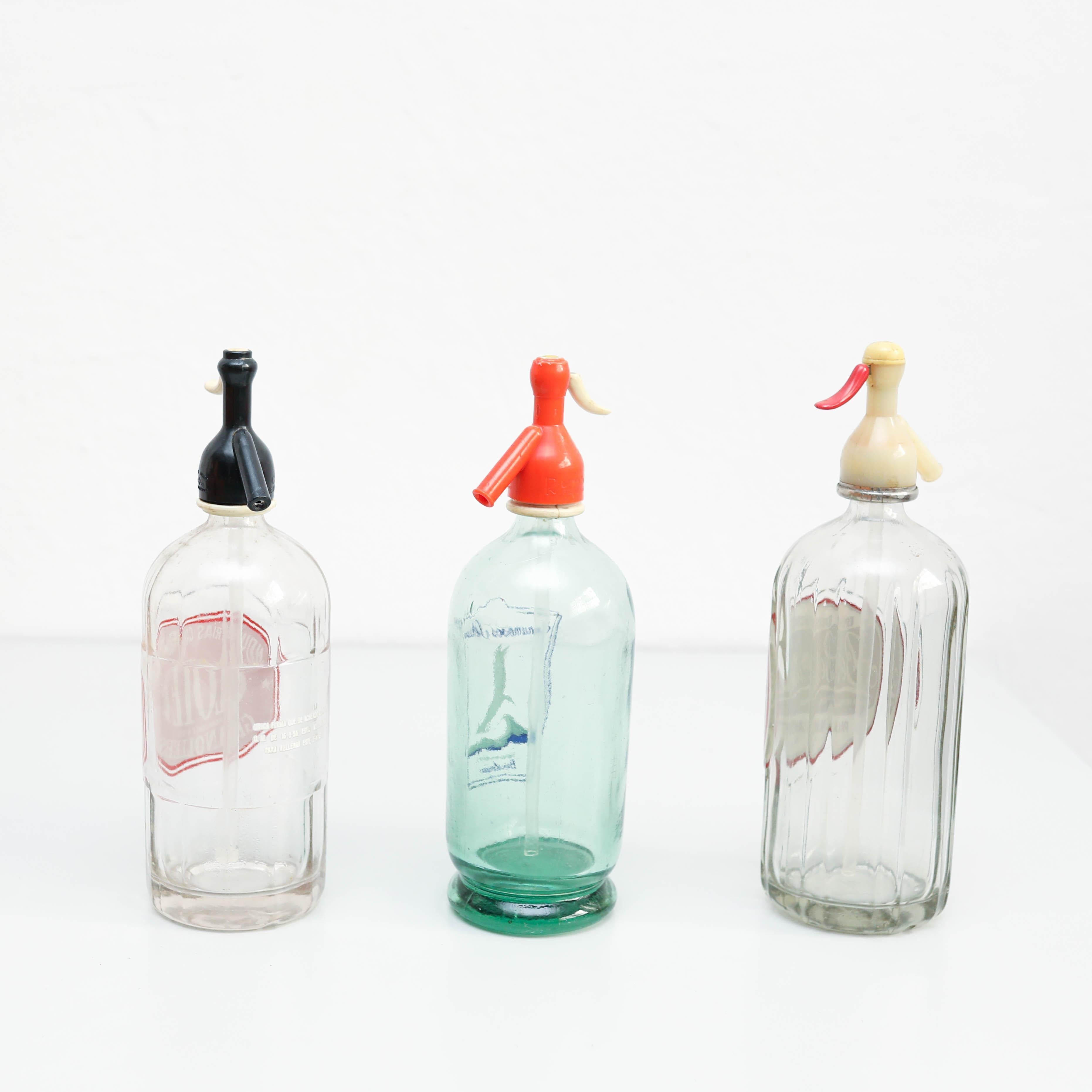 Juego de tres sifones de soda tradicionales catalanes de época, hacia 1990 Francés en venta