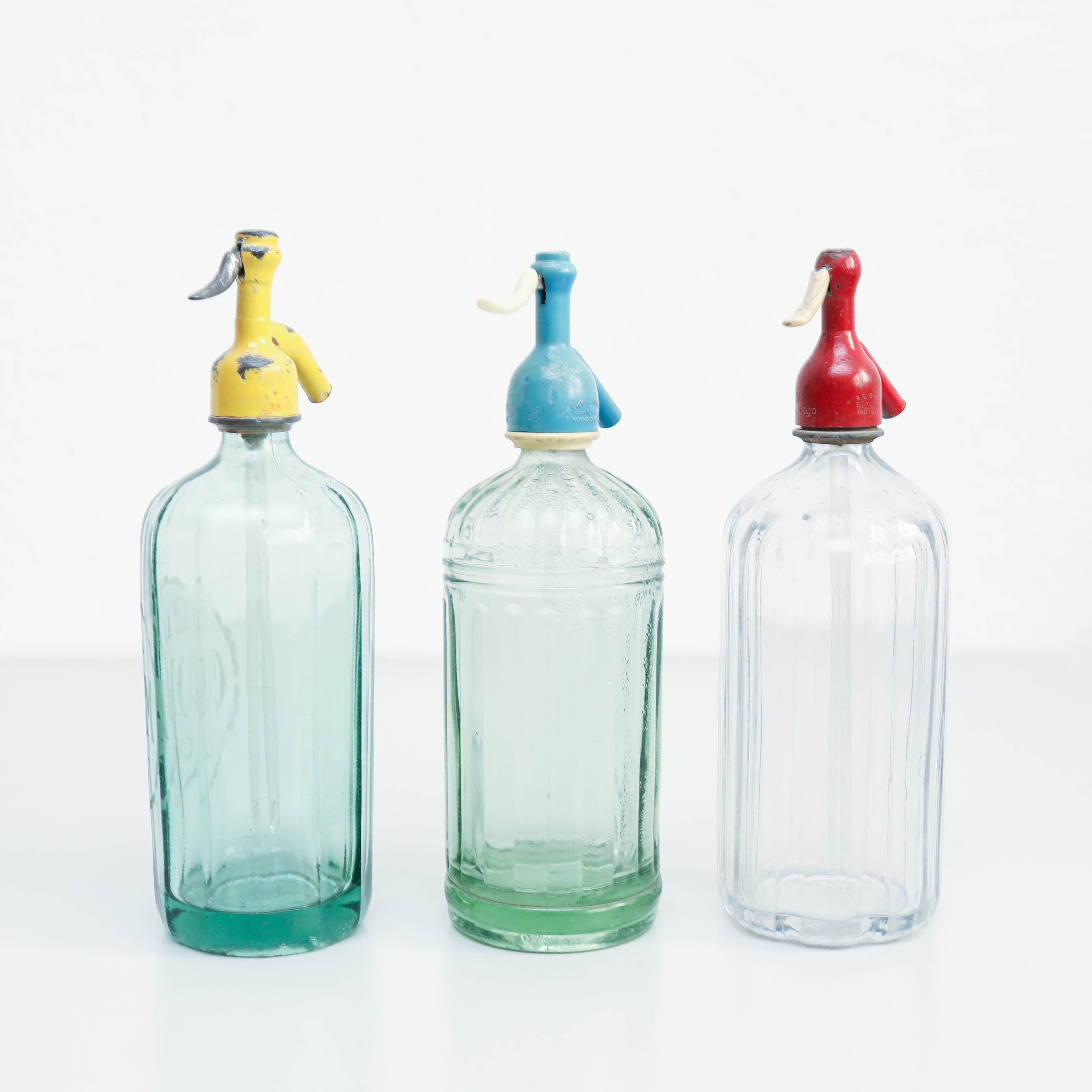 Juego de tres sifones de soda tradicionales catalanes de época, hacia 1990 Francés en venta