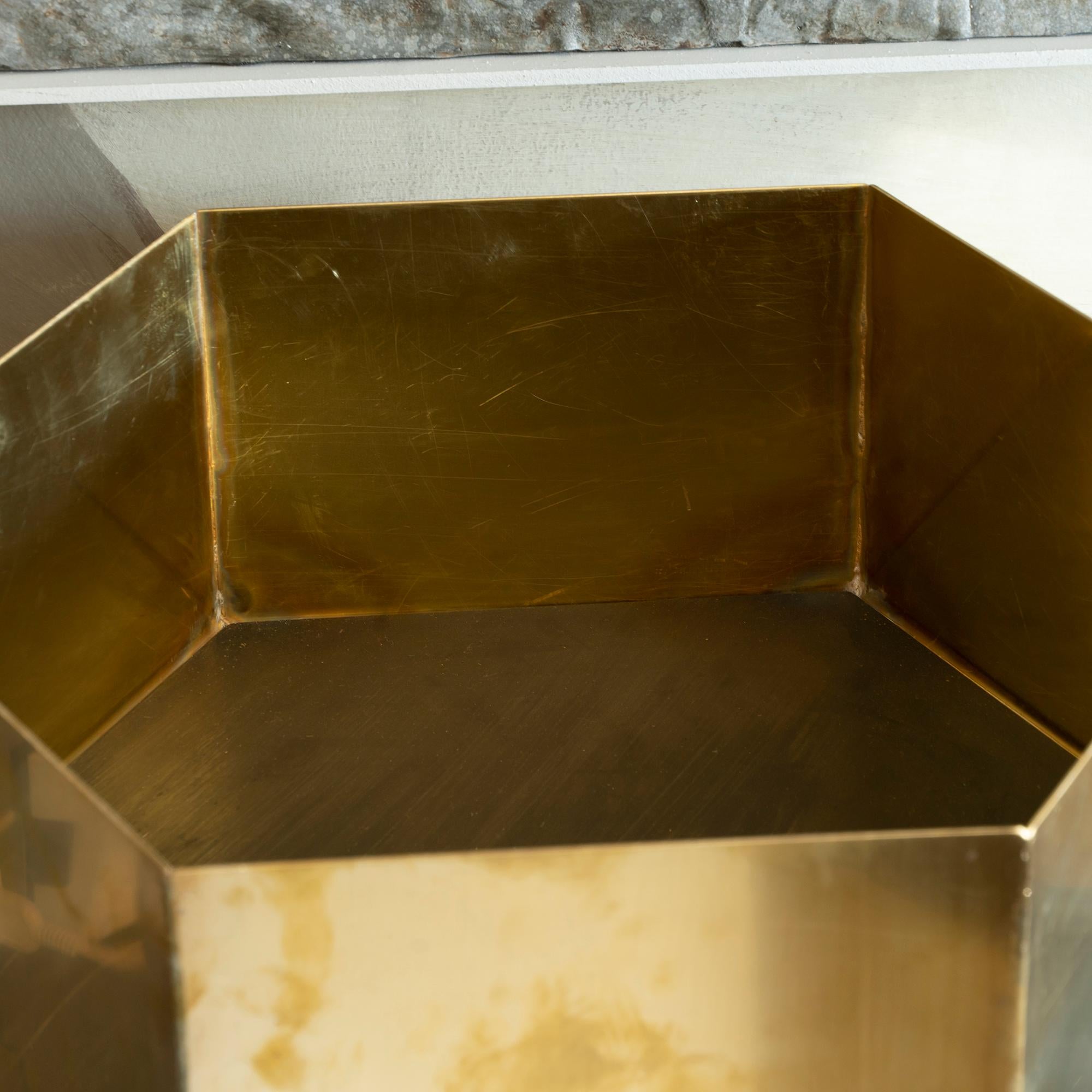 Set of Three Travertine and Natural Brass Planter, Italy, 1970s 5