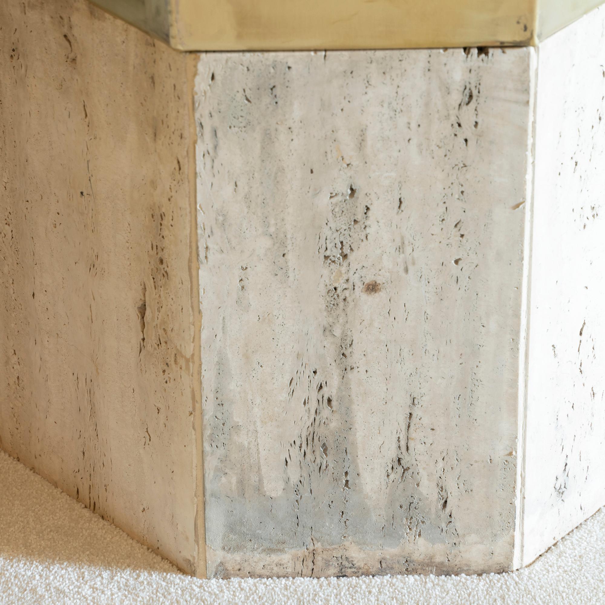 Set of Three Travertine and Natural Brass Planter, Italy, 1970s 6
