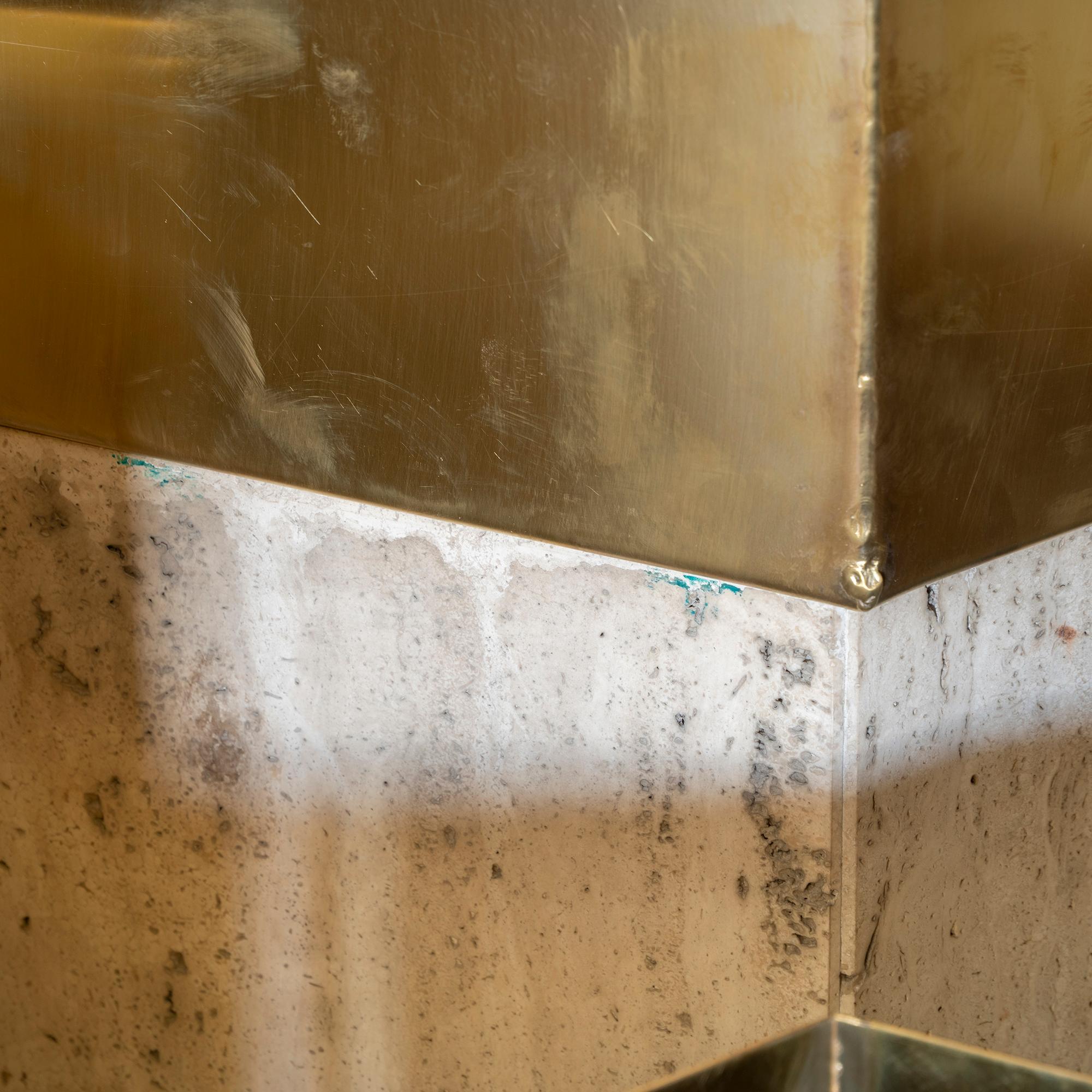 Set of Three Travertine and Natural Brass Planter, Italy, 1970s 7