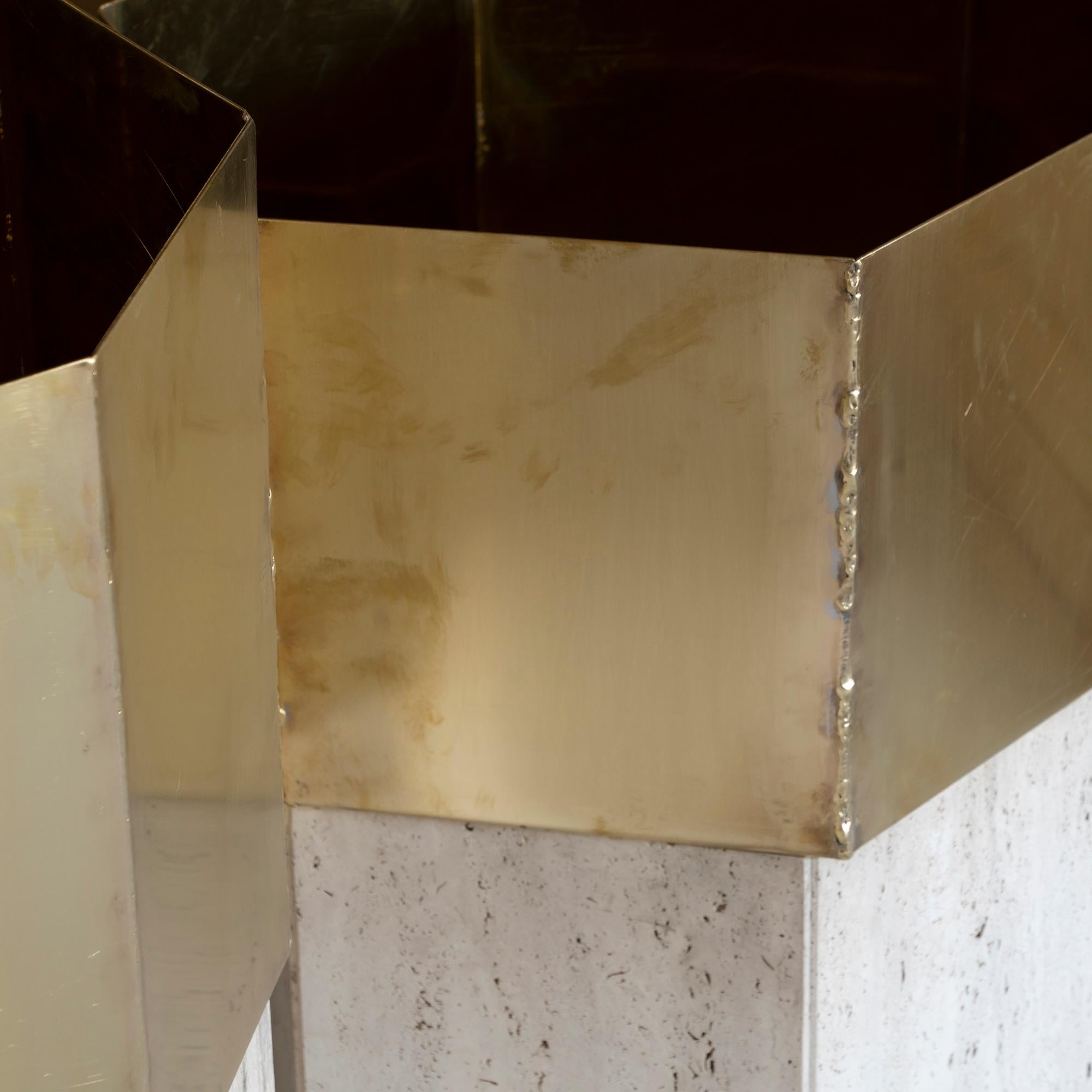 Set of Three Travertine and Natural Brass Planter, Italy, 1970s 3