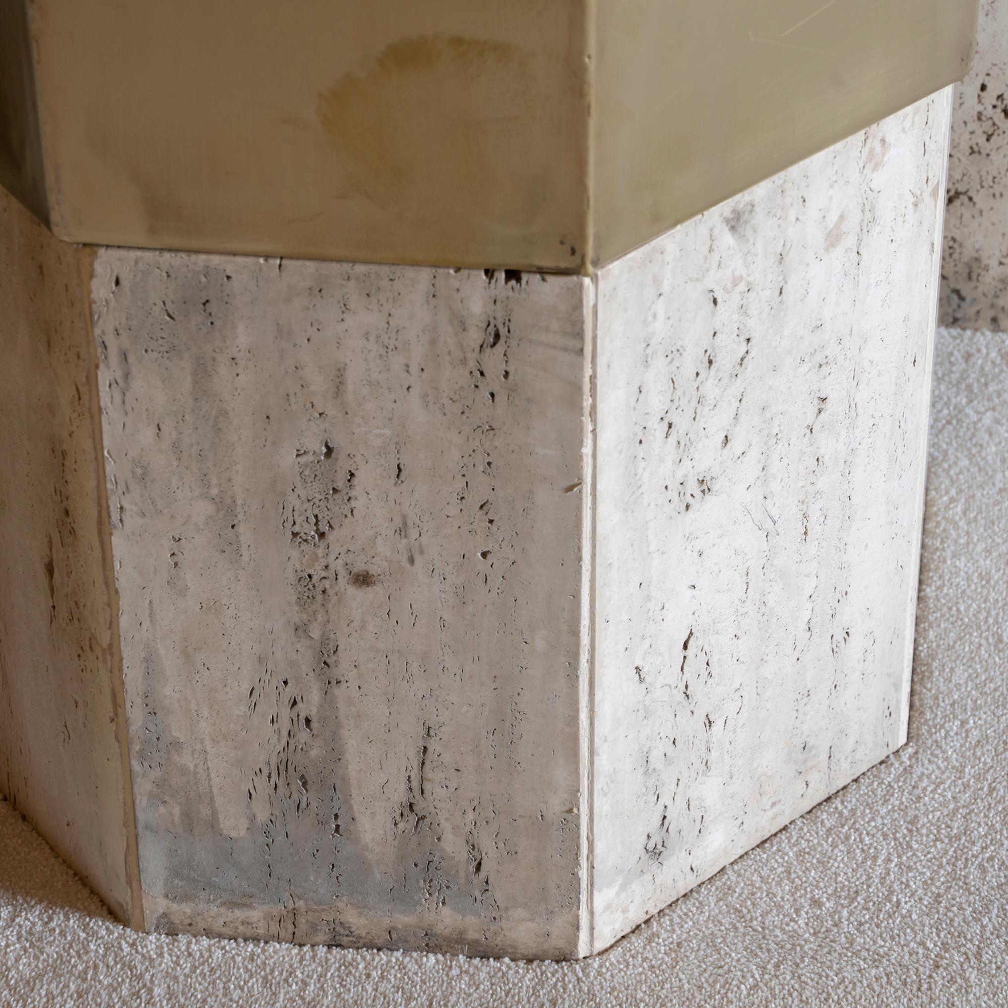 Set of Three Travertine and Natural Brass Planter, Italy, 1970s 4