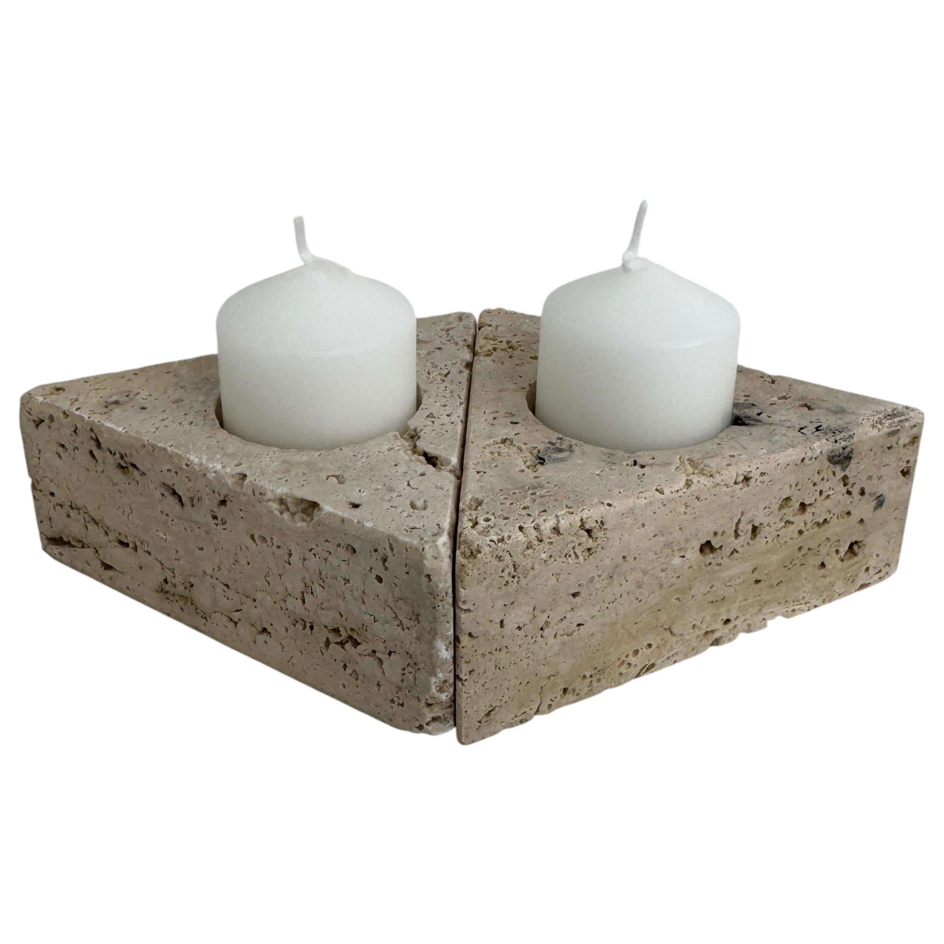 Set of Three Travertine Candle Holder by Fratelli Mannelli, Italy 1970s For Sale 4