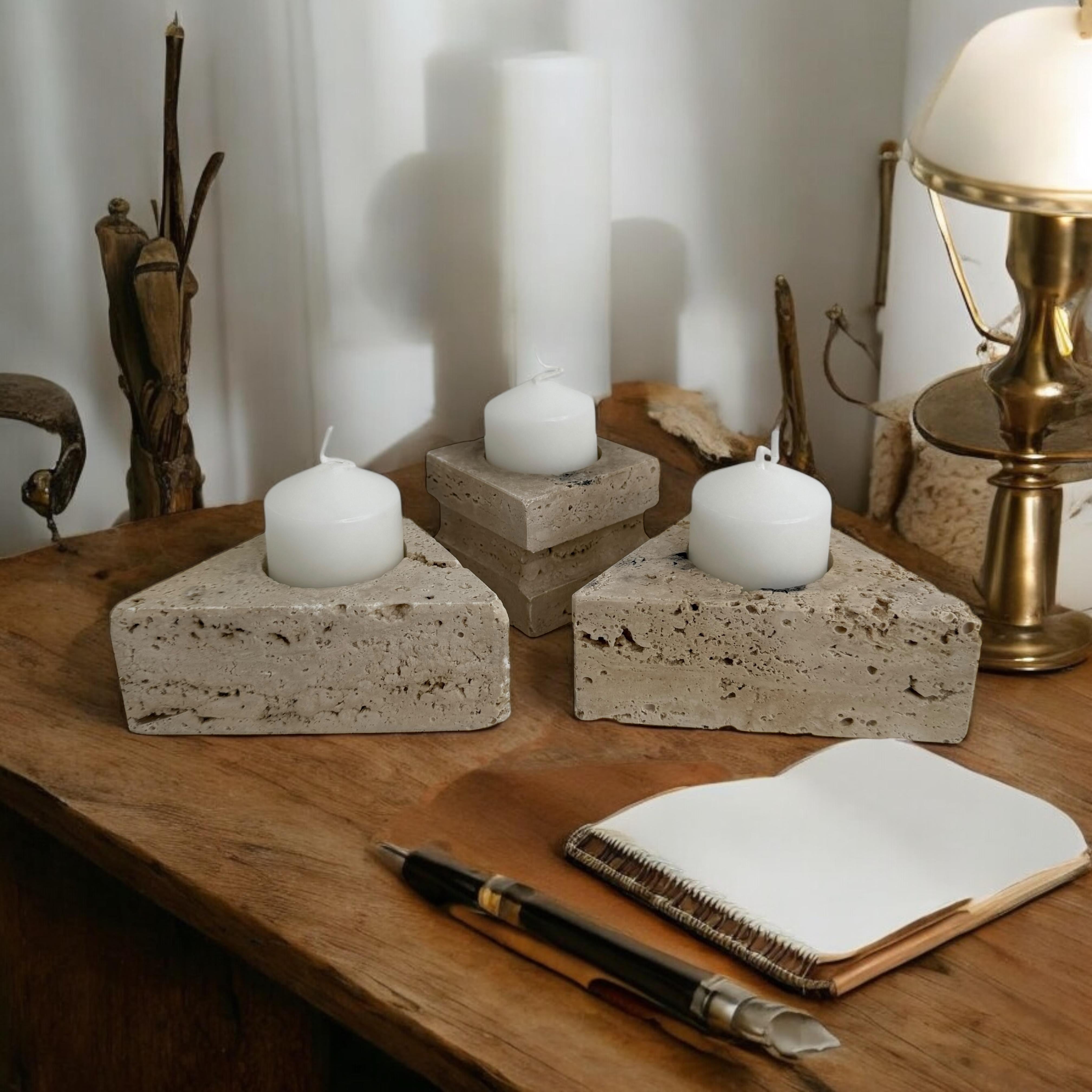 Set of Three Travertine Candle Holder by Fratelli Mannelli, Italy 1970s For Sale 5