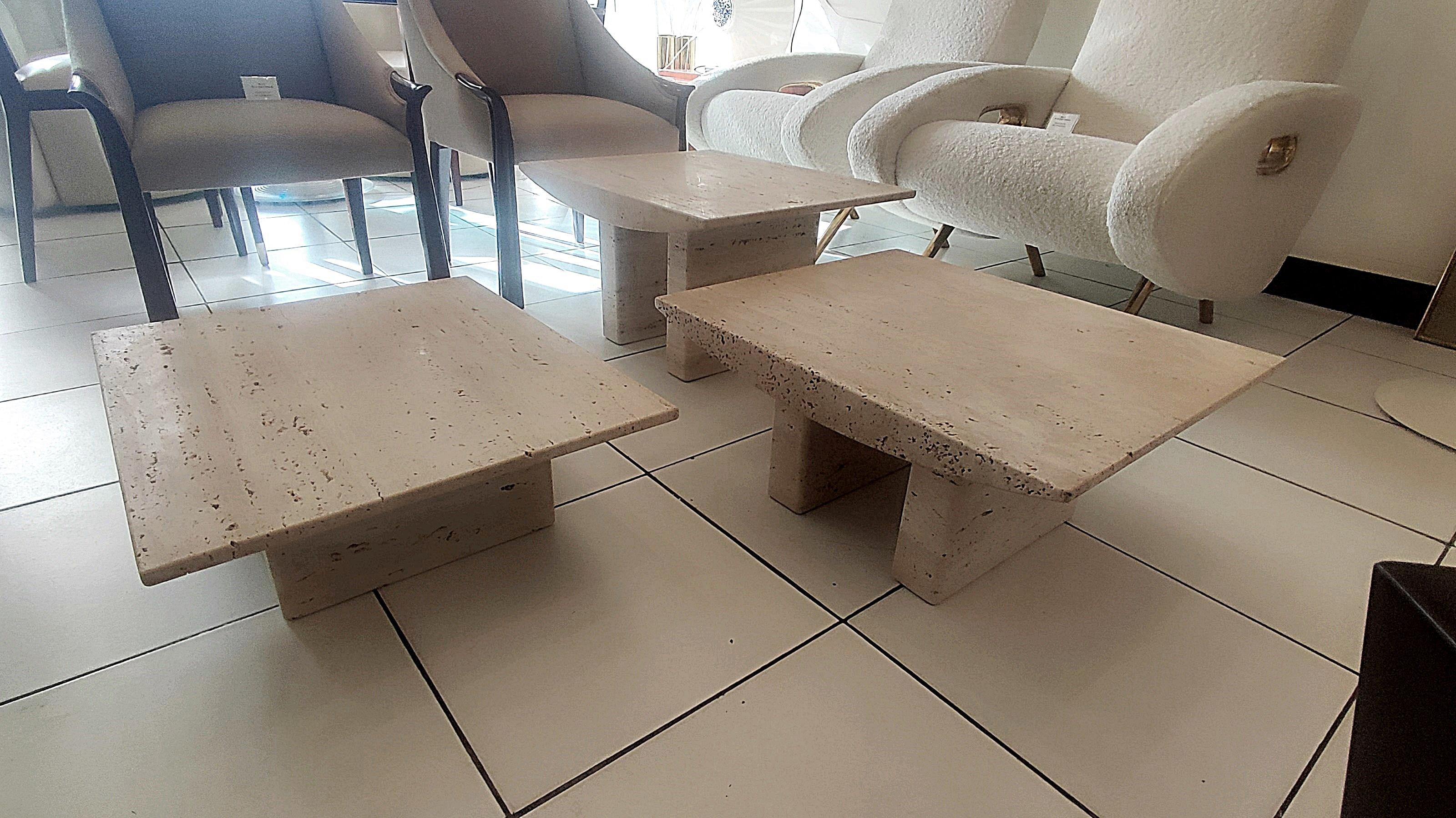 Mid-Century Modern Set of Three Travertine  Cocktail tables circa 80' For Sale