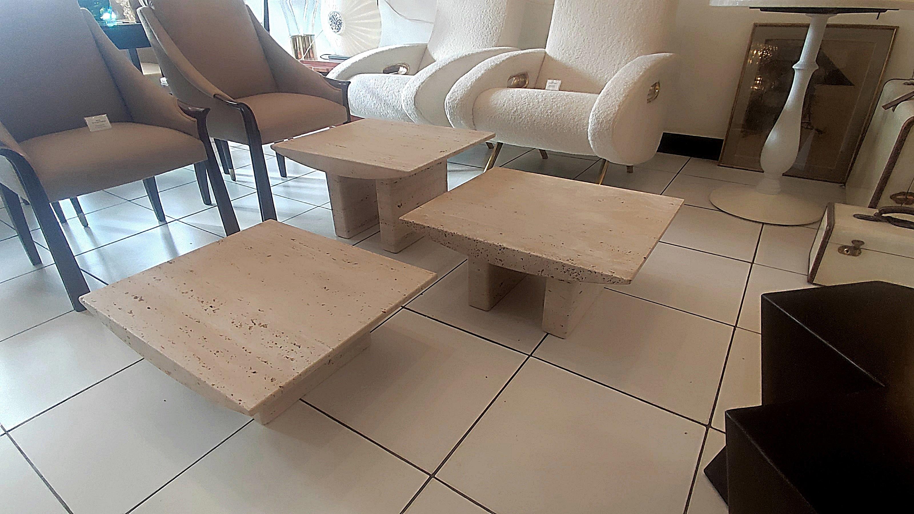 French Set of Three Travertine  Cocktail tables circa 80' For Sale