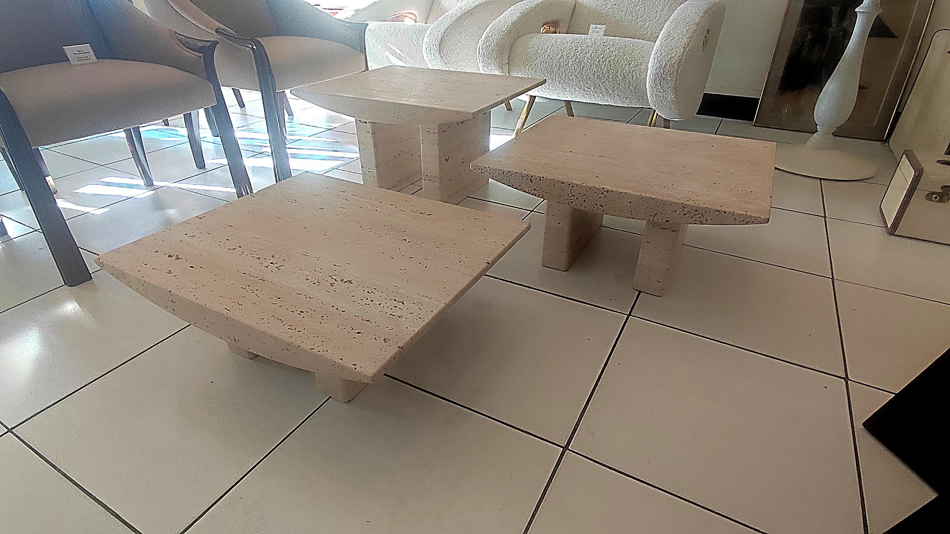 Late 20th Century Set of Three Travertine  Cocktail tables circa 80' For Sale
