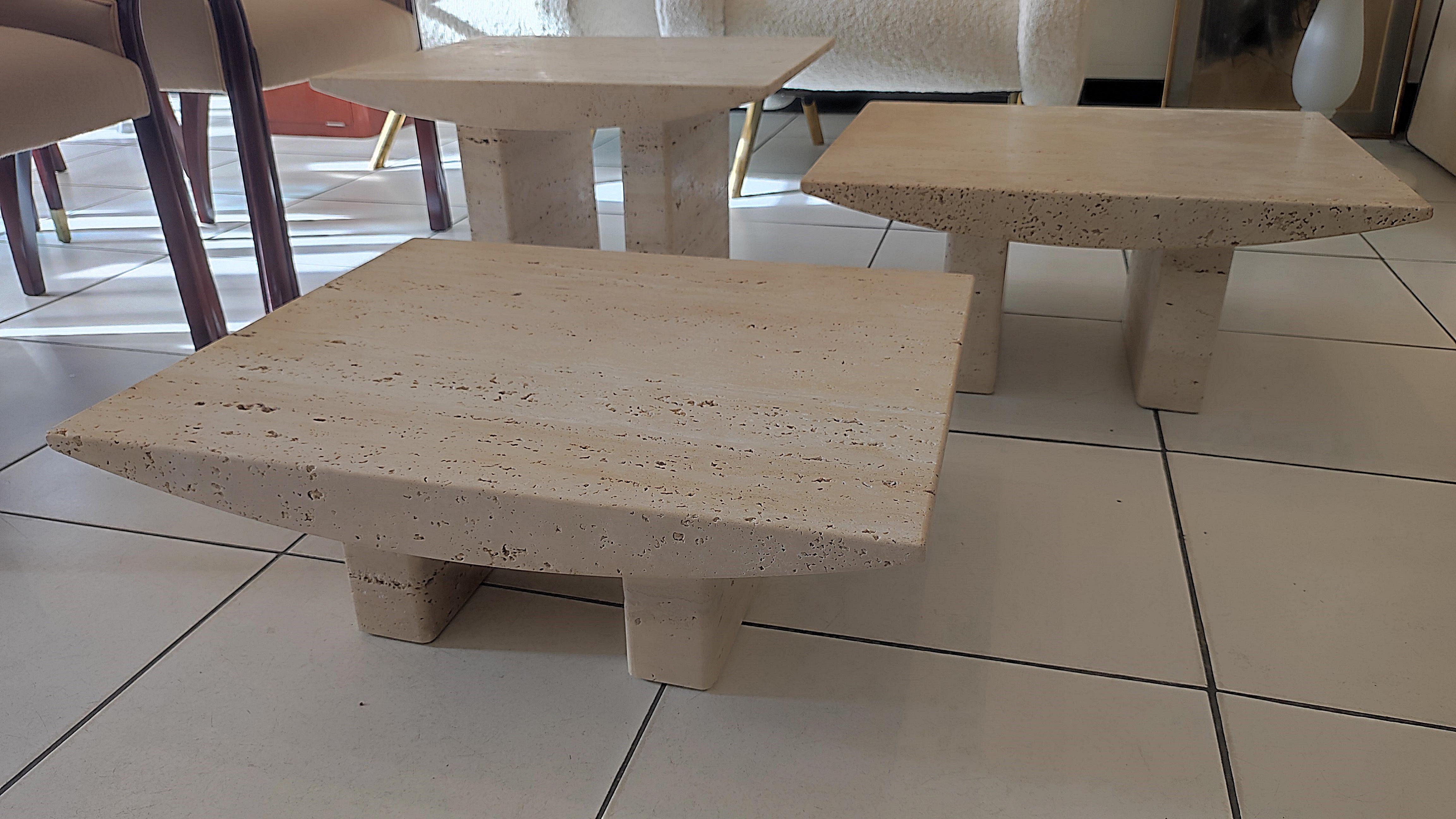 Set of Three Travertine  Cocktail tables circa 80' For Sale 2